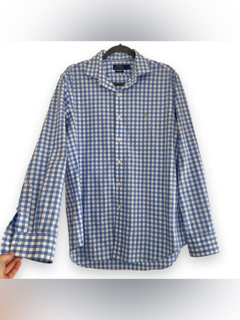 Polo Ralph Lauren Men's Size L Gingham Shirt Blue White Long Sleeve Cotton